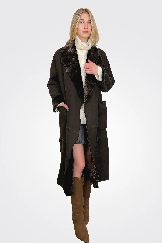 women's coats with fur collarsShearling Coat - Fondente