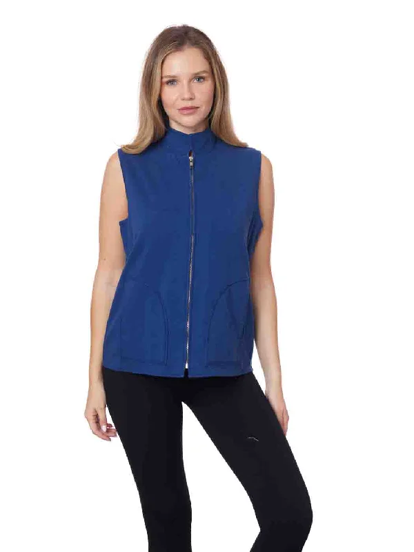 women's coats with beadwork accentsTianello TENCEL™ - Cotton Knit Sleeveless "Oxford" Vest Jacket with Side Pockets