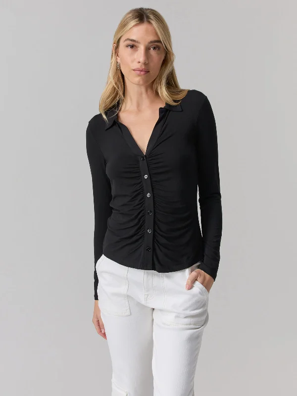 women's tops for those who love to experiment with fashionDreamgirl Knit Button Up Top Black