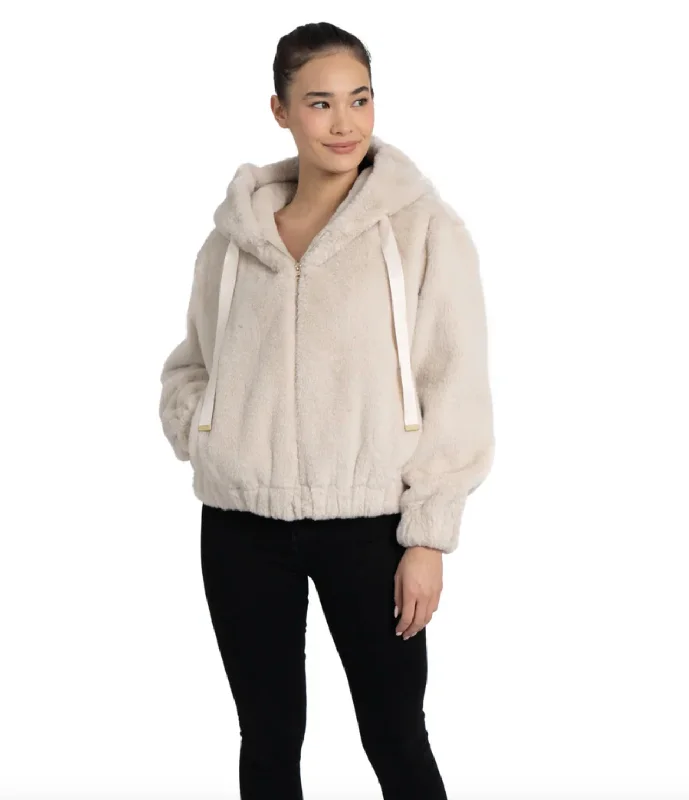 women's coats for vintage fashion enthusiastsSean Faux Fur Hooded Jacket - Ivory