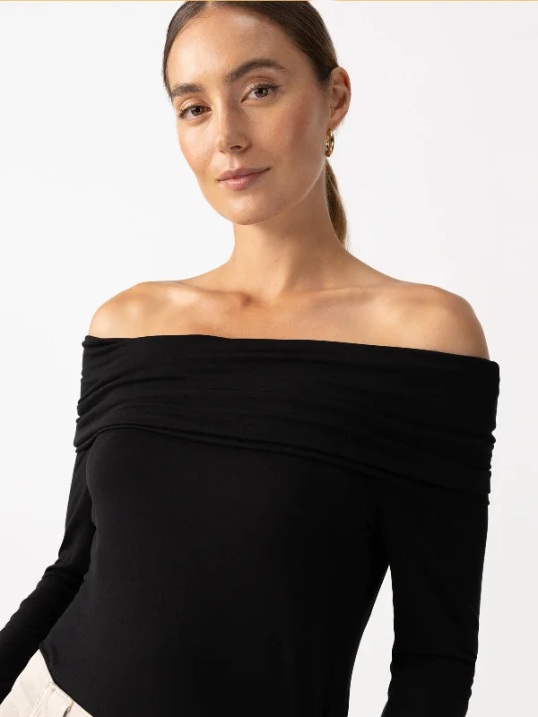 women's tops with spaghetti straps and deep V-necksOff The Shoulder Top Black