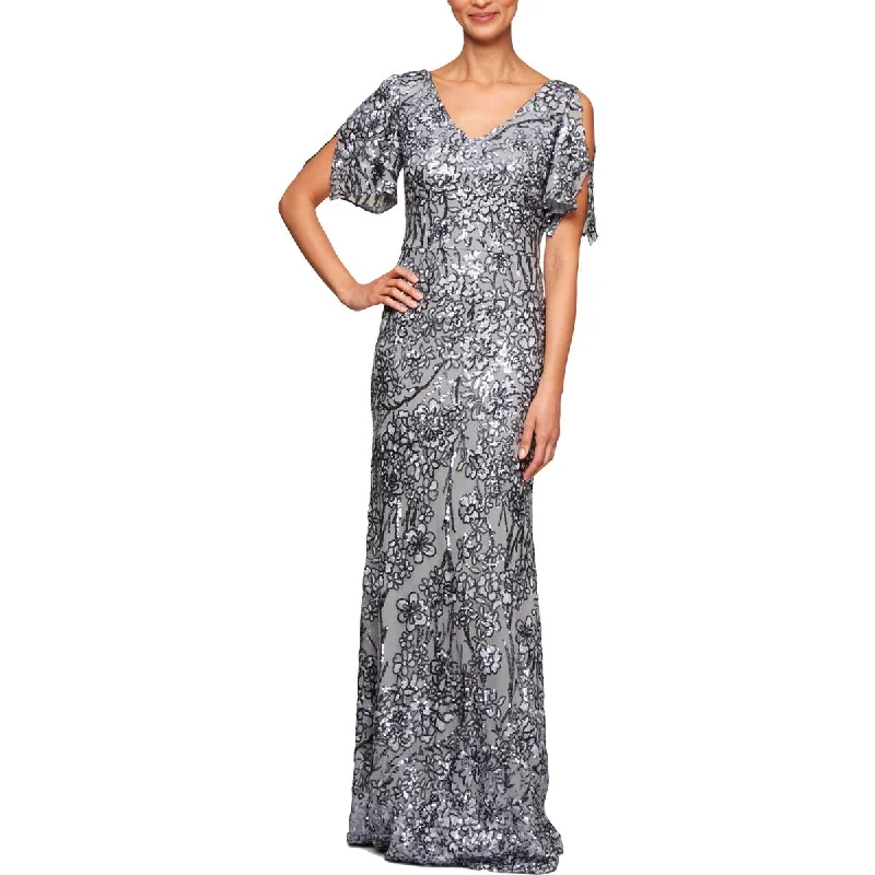 women's maximalist dressesAlex Evenings Womens Petites Sequined Cold Shoulder Evening Dress