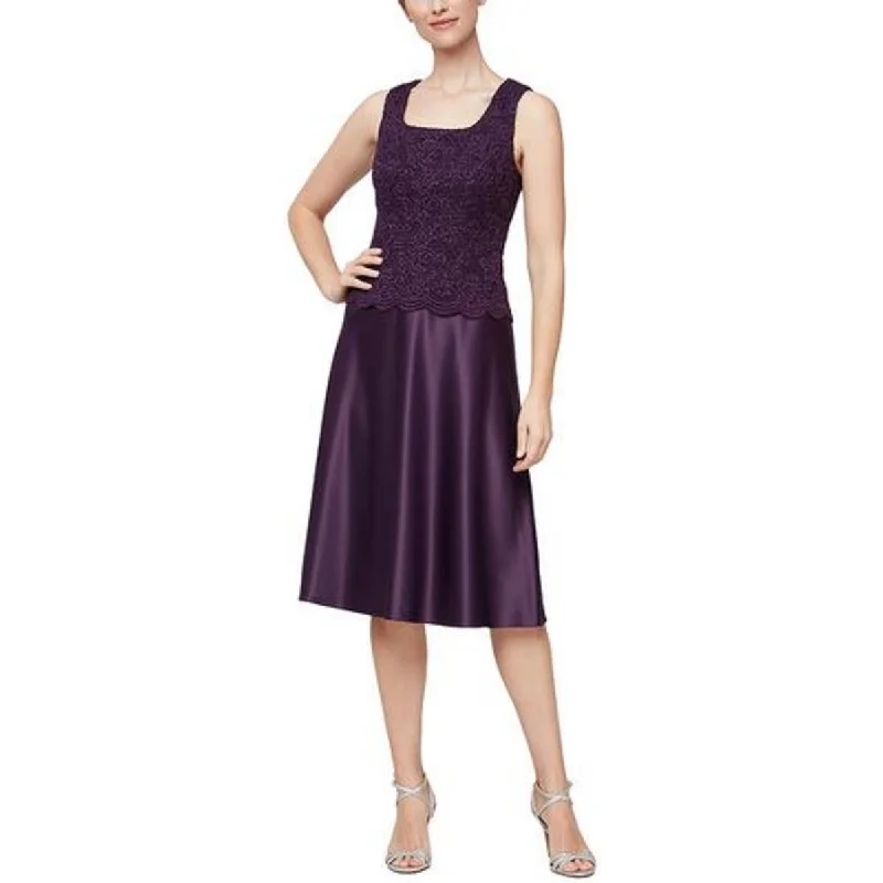 A-Line DressAlex Evenings Womens Petites Lace Glitter Fit & Flare Dress