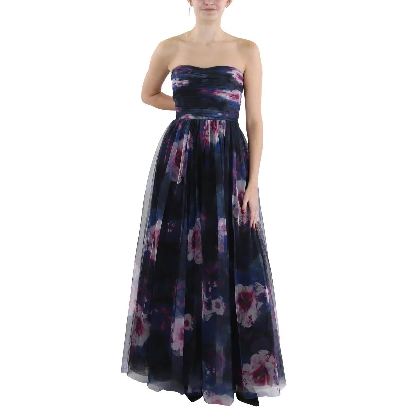 Floral DressML Monique Lhuillier Womens Ruched Teal Length Evening Dress