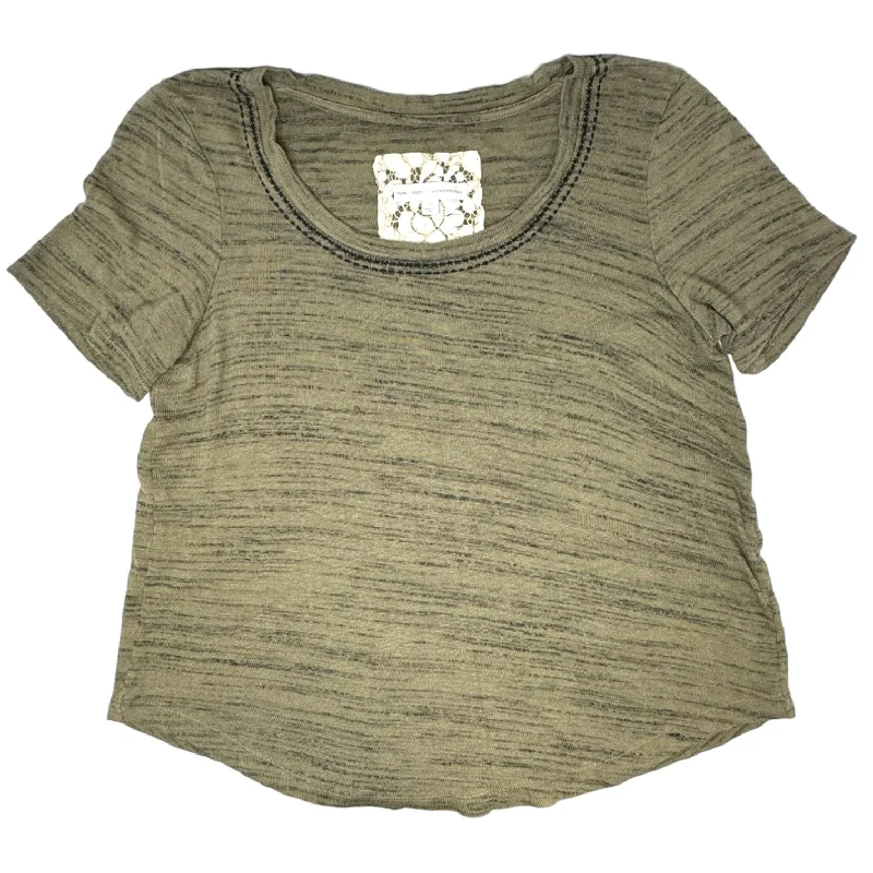 women's tops with ruffled hemsElle Space Dyed Short Sleeve Tee By Anthropologie In Olive, Size: XS