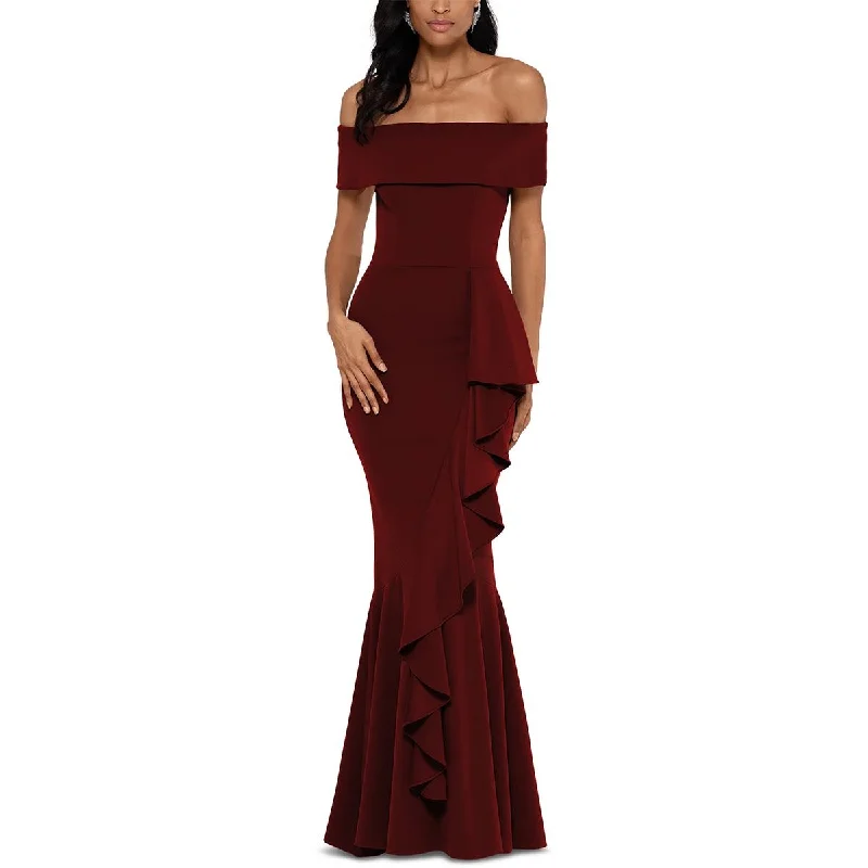 women's high-end dressesBetsy & Adam Womens Petites Cascade Ruffle Mermaid Evening Dress