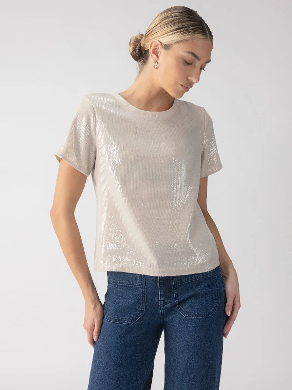 spaghetti strap women's topsPerfect Sequin Tee Frosted Almond