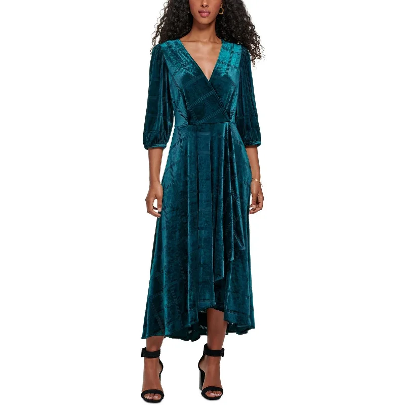 women's silk dressesCalvin Klein Womens Velvet Faux Wrap Evening Dress