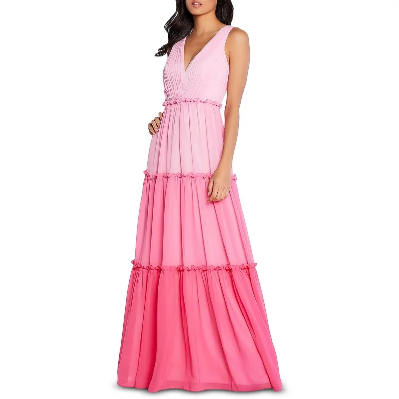 High-Neck DressAidan by Aidan Mattox Womens V-Neck Tiered Evening Dress