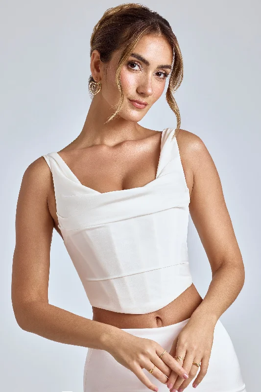 chic women's tops for everyday wearDraped Cowl Corset in White