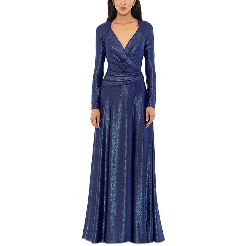 women's satin dressesBetsy & Adam Womens Faux Wrap Formal Evening Dress