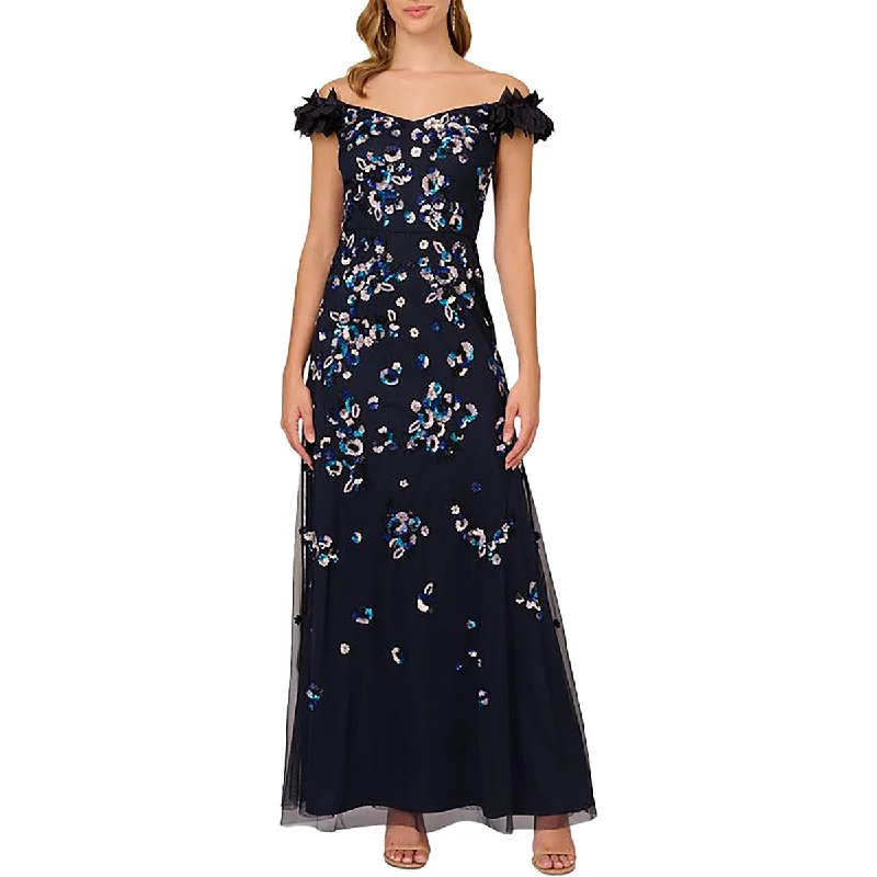 women's lace dressesAdrianna Papell Womens Full Length Sequined Evening Dress