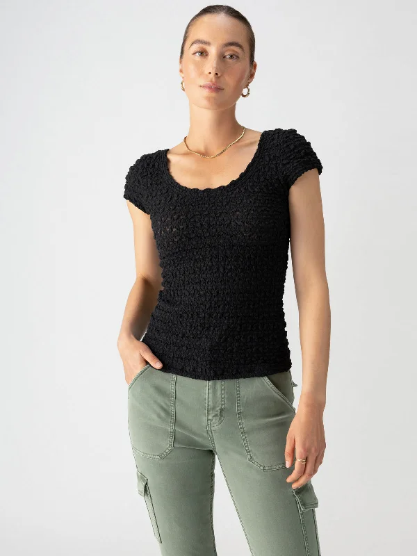 women's tops for those who appreciate subtle and muted tonesPucker Up Lace Scoop Cap Tee Black