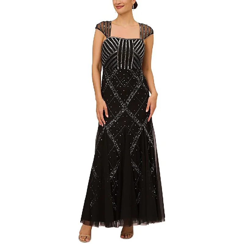 women's stretch dressesPapell Studio by Adrianna Papell Womens Embellished Square Neck Evening Dress