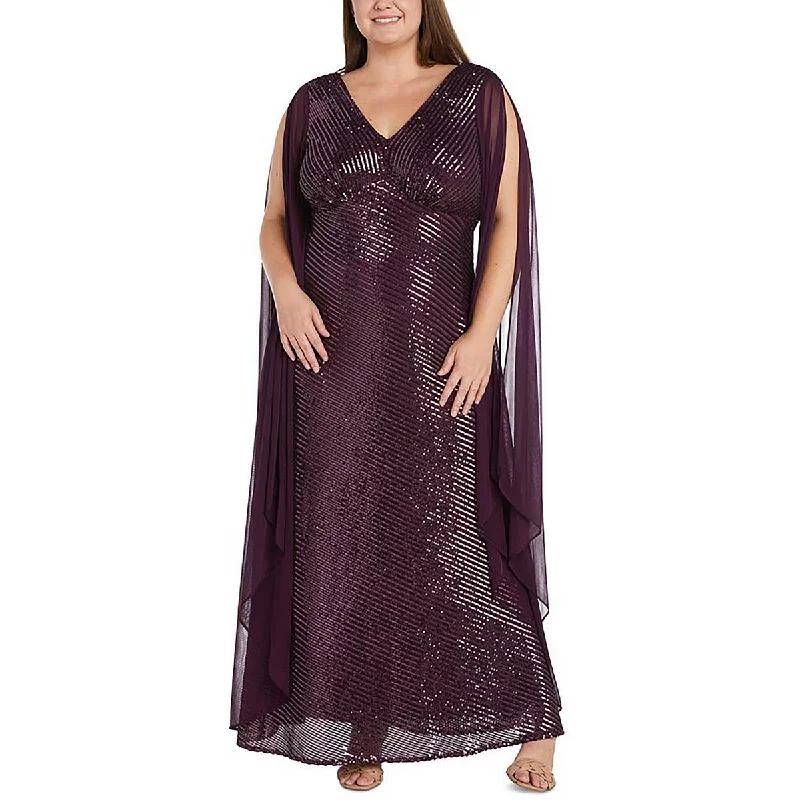 women's cotton dressesNightway Womens Plus Glitter Long Sleeve Evening Dress