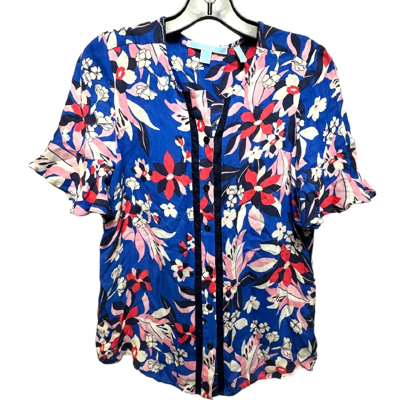 women's tops with sleeveless designsBellamy Flutter Sleeve Silk Blouse By Draper James In Amaryllis Floral Print, Size: 4