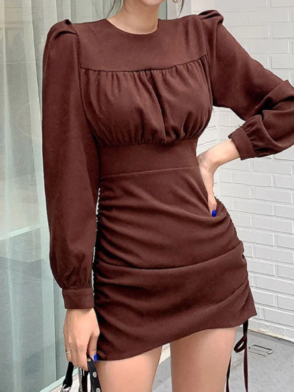 women's ethical fashion dressesRuched Drawstring Long Sleeve Midi Dress