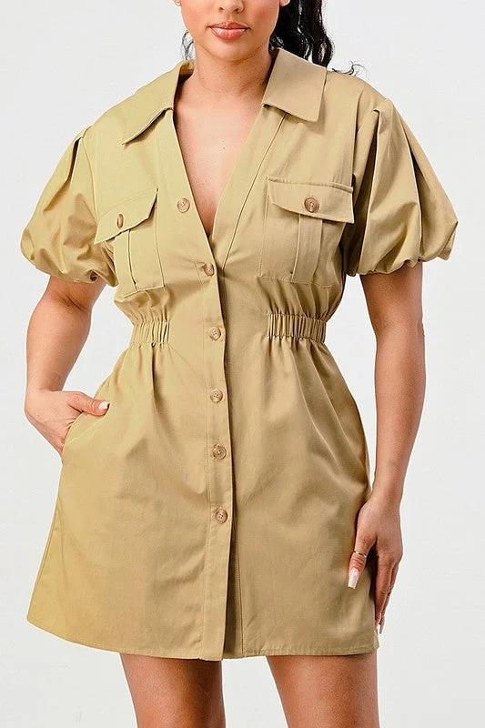 women's short-sleeved dressesCasual but trendy safari mini dress