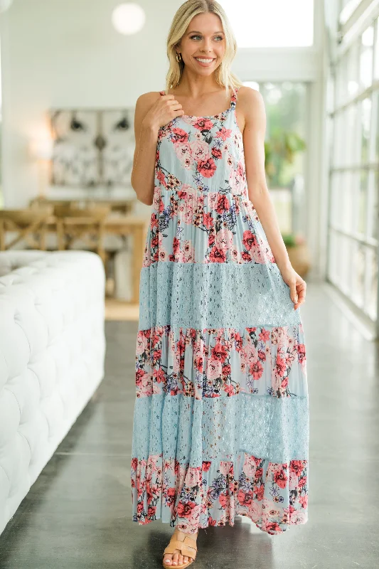 Metallic DressGet Going Light Blue Mixed Print Maxi Dress