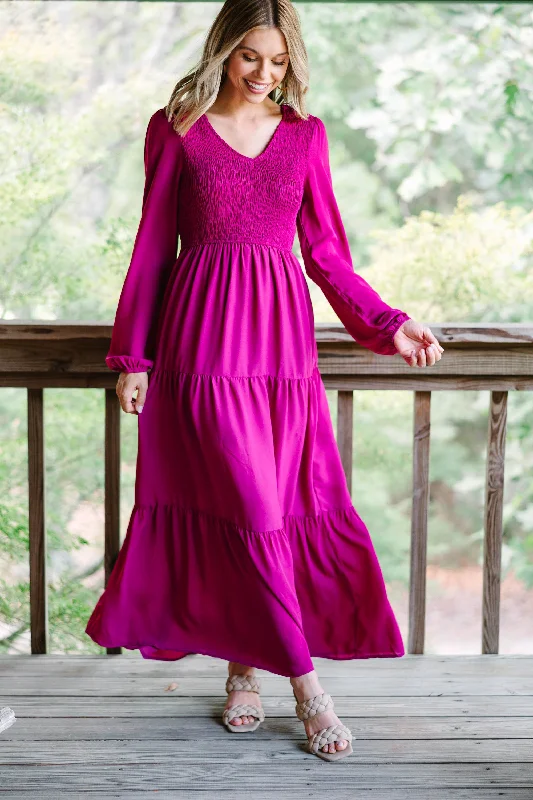 Sequined DressIt's All For You Magenta Purple Tiered Maxi Dress