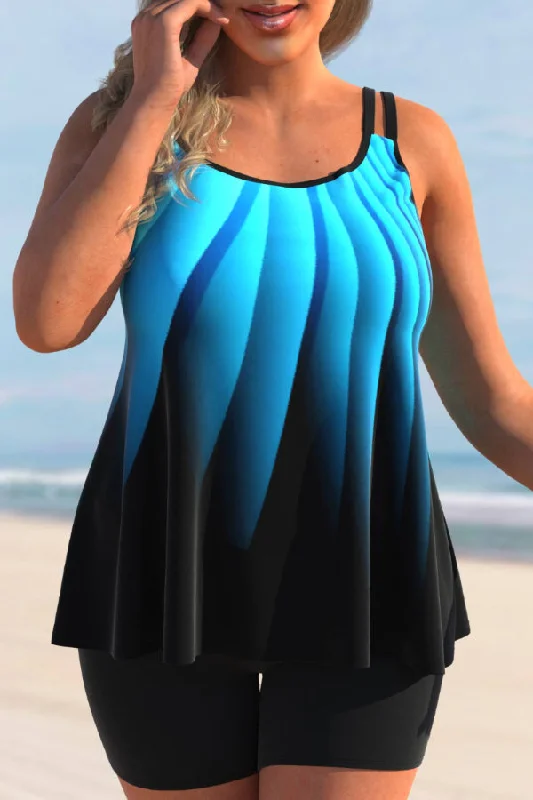 Sheer Female SwimwearPlus Size Blue Ombre Tankini Set