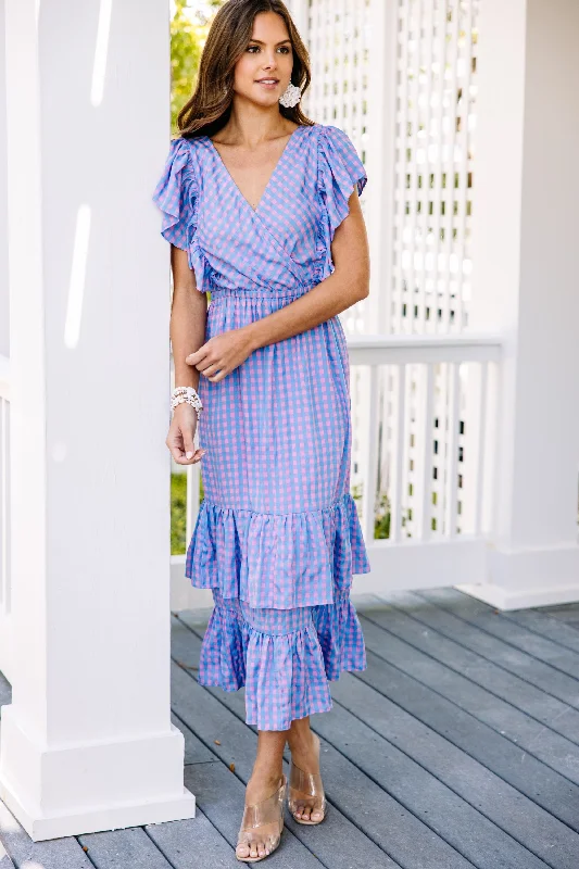 Casual DressIn Your Heart Blue Gingham Maxi Dress