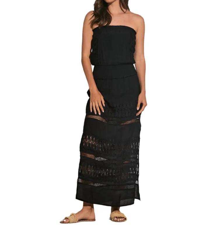 women's cinched-waist dressesWymara Crochet Strapless Maxi Dress In Black