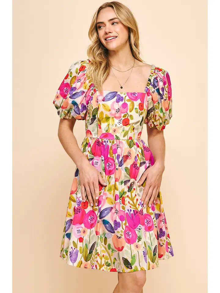 women's satin dressesFLORAL PRINT MINI DRESS