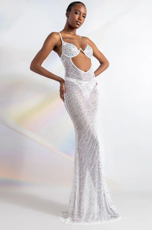 Backless DressLUXX IS ALL I KNOW RHINESTONE MESH MAXI DRESS