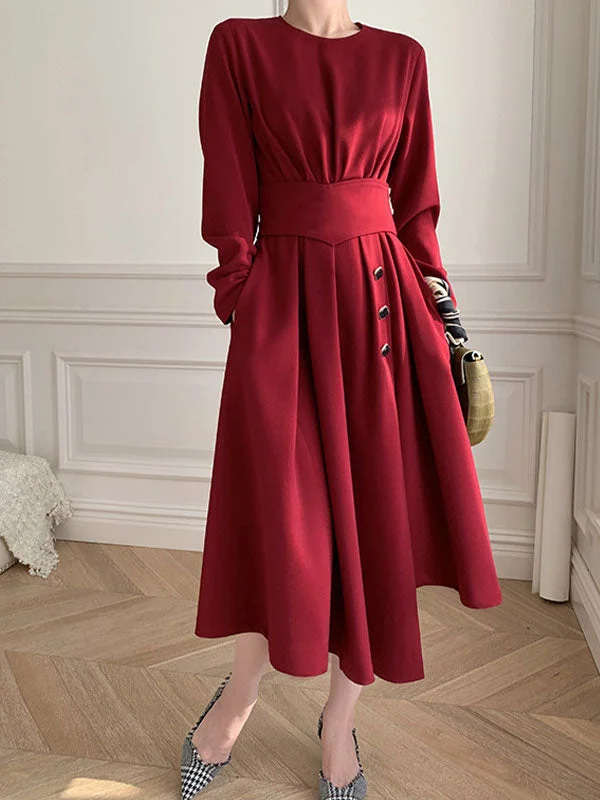 Cold-Shoulder DressButtoned Long Sleeve Corset Midi Dress