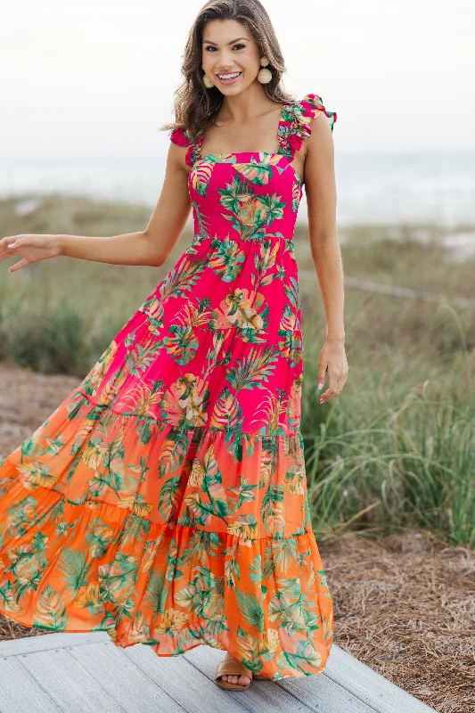 women's easy-to-wear dressesEnjoy The Views Fuchsia Pink Tropical Maxi Dress