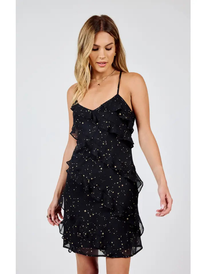 women's stretch dressesSTARRY EYES RUFFLE MINI DRESS