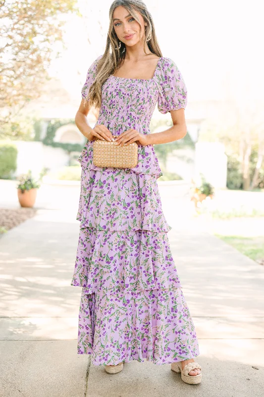 women's easy-to-wear dressesLet's Go Back Lavender Purple Floral Maxi Dress