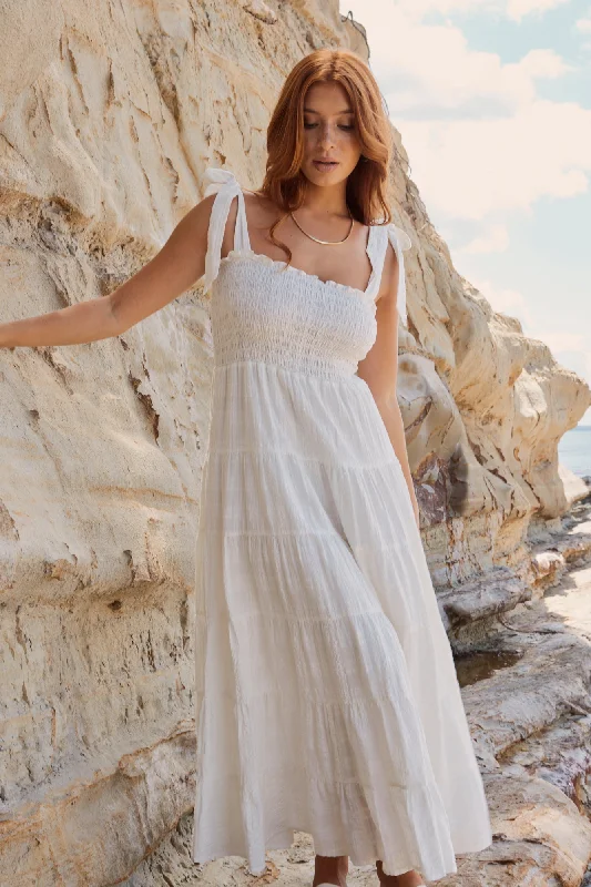 Elegant DressIsabella White Texture Strappy Tiered Maxi Dress