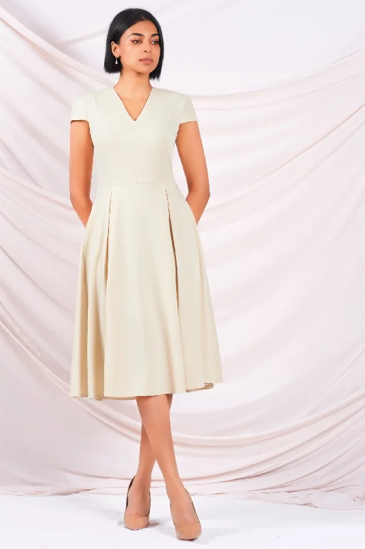 Sheath DressBeige Cap Sleeve Midi Dress