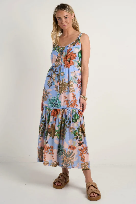 women's plus-size dressesEstela Blue Floral Strappy Floaty Maxi Dress