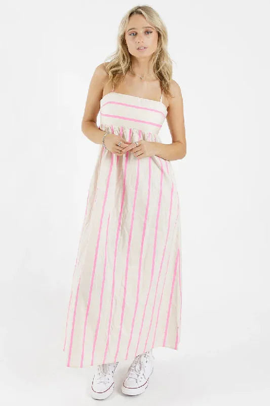 women's chiffon dressesSaturday Pink Stripe Strappy Maxi Dress