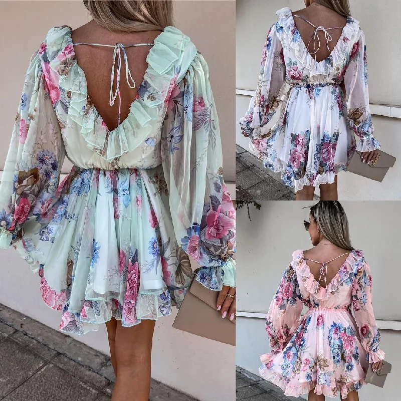 Body-Hugging DressBohemian Floral Summer Dress, Mini Boho Dress For Women