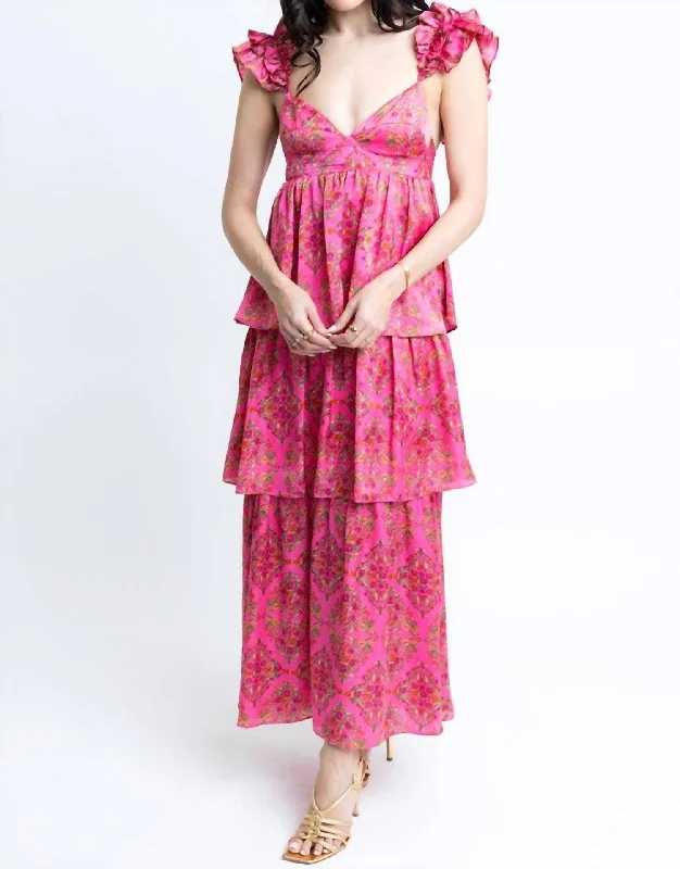 Vintage DressFloral Ruffle Maxi Dress In Pink