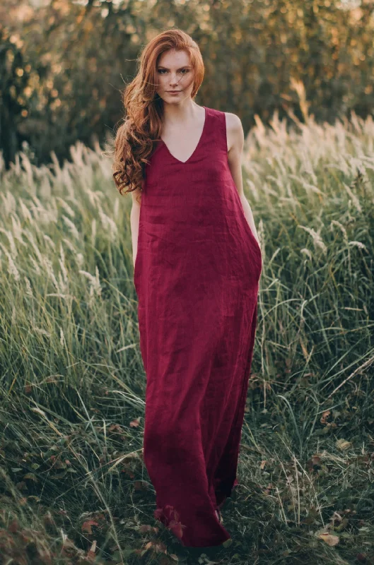 Minimalist DressMinimalist Linen Maxi Dress with V-neck