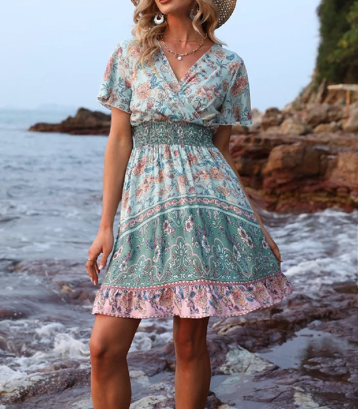 Sweetheart Neckline DressMini Bohemian Dress, Floral Dress For Women