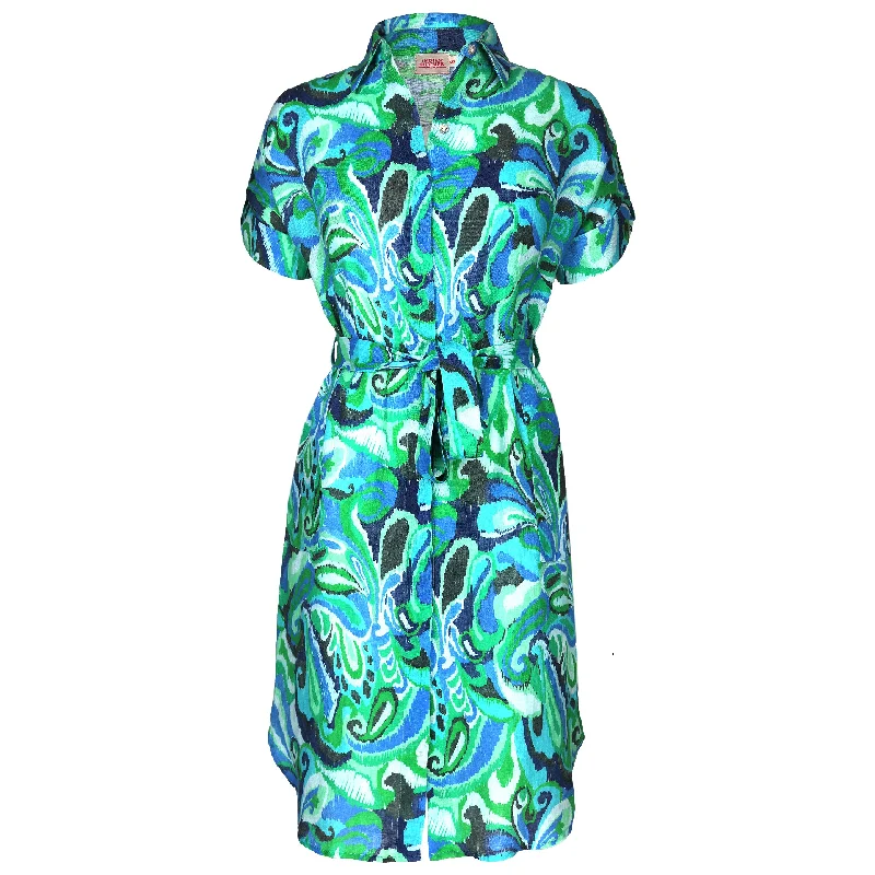 women's stylish dressesPatsy Midi Shirt Dress Blu/Green Paisley