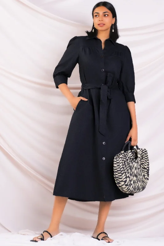 Satin DressBlack Midi Shirt Dress