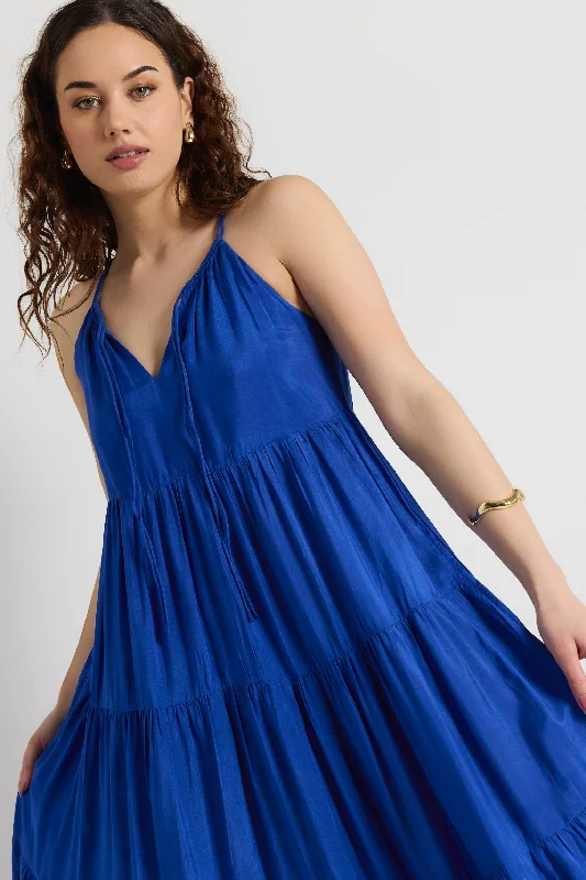 Tea-Length DressAffair Royal Blue Strappy Tiered Maxi Dress