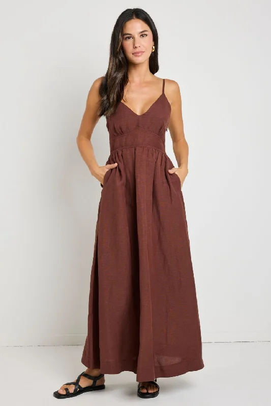 women's spaghetti strap dressesHeat Chocolate Strappy Tie Back Maxi Dress