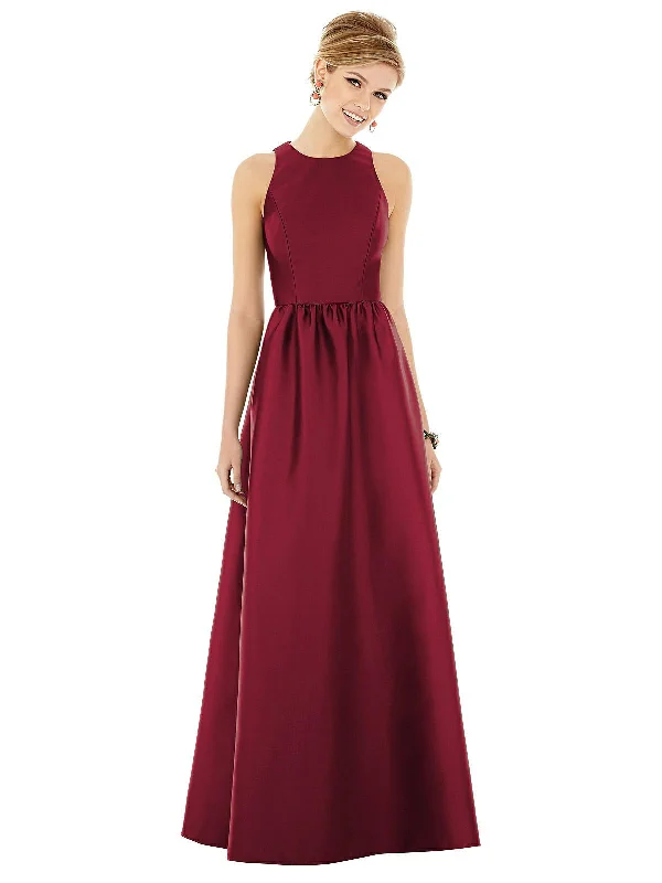 women's ruffle dressesSleeveless Keyhole Back Satin Maxi Dress