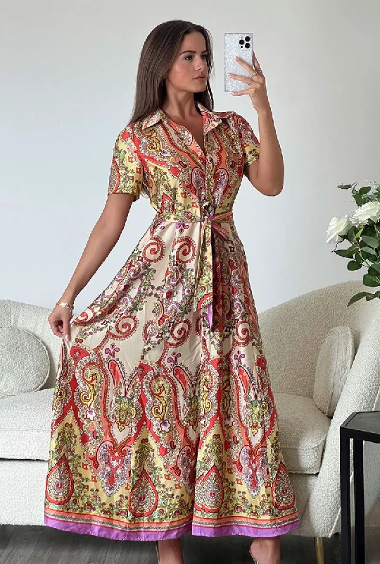 women's luxury dressesGIRL IN MIND AURORA MAXI BORDER PRINT DRESS