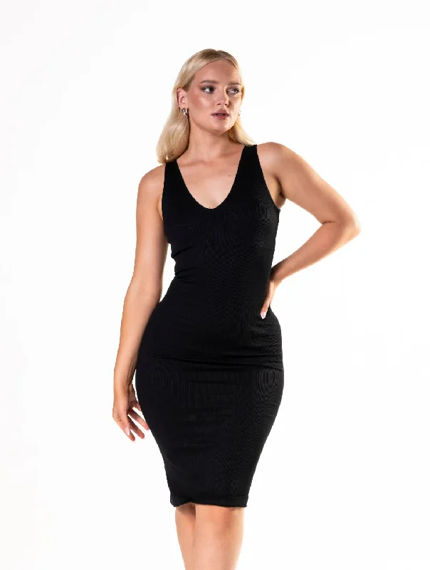 Designer DressDeep V-Neck Seamless Midi Dress