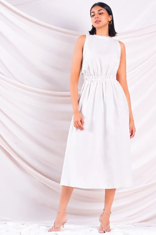 Retro DressAline Linen Midi Dress