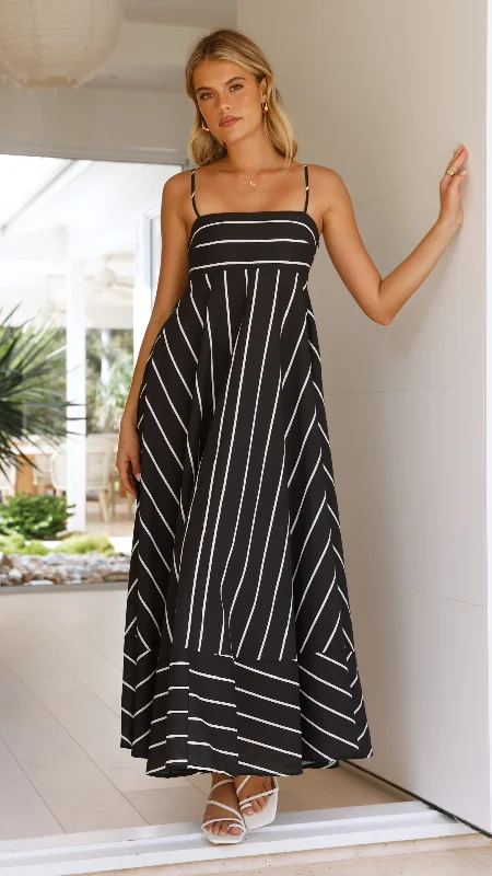 women's stretch dressesKaethe Maxi Dress - Black / White Stripe